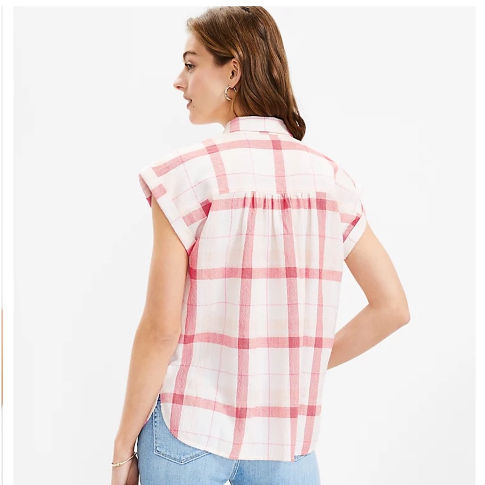♻️DONATED 4-30-26♻️ Ann Taylor LOFT Short Sleeve 3/4 Button Down Popover Top - Picture 11 of 11